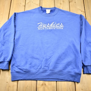 Vintage 1990s Northwestern Huskies Embroidered Varsity Crewneck / North Western Highschool / Sportswear / Americana