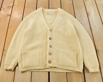 Vintage 1990s Wool Knit Cardigan Sweater Men's M / Vintage 90s Sweater / Abstract Patterns / Cable Knit Sweater / Grandma Sweater