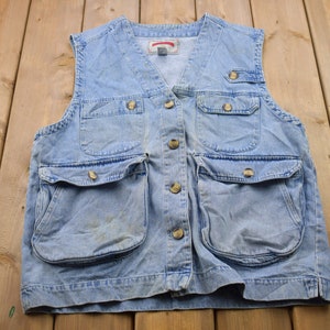 Vintage 1990s Red Ridge Mountain Denim Jean Cargo Vest / Vintage Denim / Streetwear / Vintage Fall Outerwear / Fall Jacket