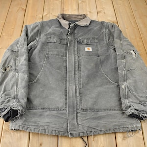 Vintage 1990s Carhartt Traditional Work Jacket / Workwear / Streetwear / Quilt Lined Jacket / Distressed Carhartt / Size 48 Tall