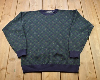 Vintage 1990s Knitted Crewneck Sweater / Vintage 90s Crewneck / All Over Pattern / Colorful / Sweatshirt / Abstract Pattern