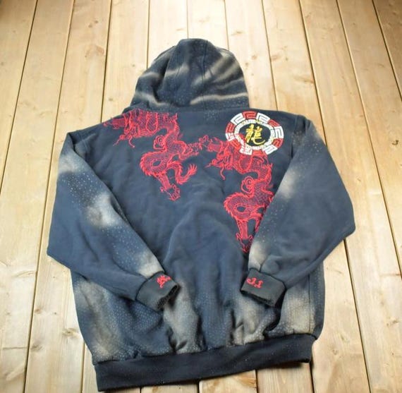 Vintage 1990s Kanji Jeans Heavyweight Dragon Embroidered Full Zip