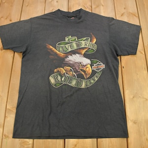 Vintage 1991 Live To Ride Ride To Live 3D Emblem Harley Davidson T-Shirt / Single Stitch / Made In USA / Biker Tee / Trucker Tee
