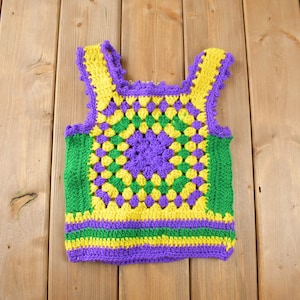 Vintage 1960s Deadstock Helen Sue Crochet Multi-Color Knit Tank Top