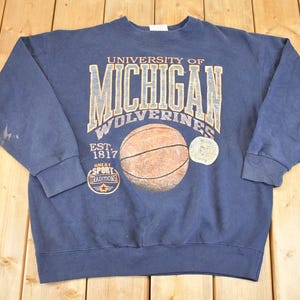 Sweat ras du cou Wolverines de l'Université du Michigan des années 1990 pour homme L / NCAA College Spellout / pull collégial épais des années 90