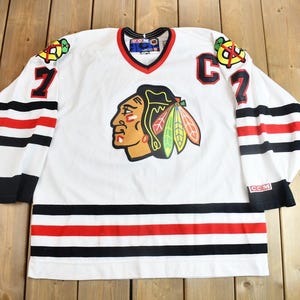 Vintage 1990s Chris Chelios #7 Chicago Blackhawks NHL CCM Hockey Jersey / Sportswear / Embroidered / Athleisure / Made In Canada