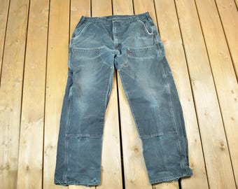 Vintage Carhartt Distressed Worn Double Knee Denim Brown Lining
