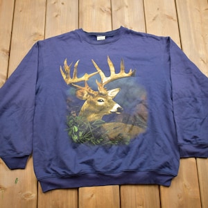 Moletom vintage com gola redonda e tema de veado dos anos 90 / Souvenir / Moletom vintage / Homem ao ar livre / Moletom com capuz para áreas selvagens / Fabricado nos EUA / Tema de veado / Caça