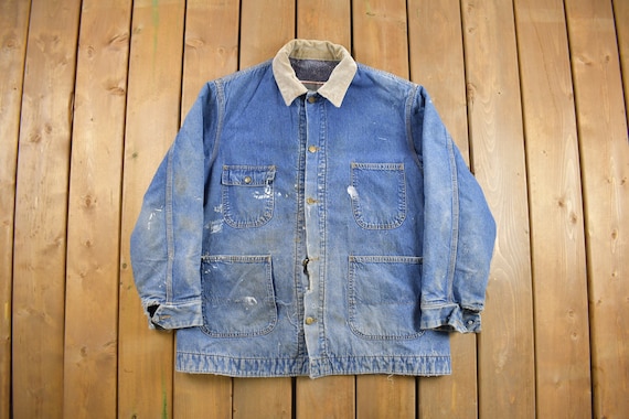 Vintage 1980s Sears Blanket Lined Denim Chore Jacket / Jean Jacket 