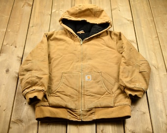 Vintage 2000s Kids Carhartt Hooded Jacket / Workwear / Streetwear / Made In USA / Fleece Lined Jacket / Distressed Carhartt / Y2K
