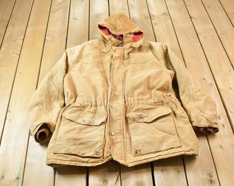 Vintage 1990s Traditional Carhartt Work Coat Snap On Hood / Workwear / Vintage Carhartt / Distressed Carhartt / Insulated / Made In USA