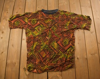 Vintage 1990s Abstract Pattern All Over Print Graphic T Shirt / Vintage T Shirt / Streetwear / Graphic Tee / All Over Print / Abstract
