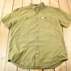 Vintage Y2K Heavy Weight Carhartt Button Up Shirt / Olive Green Button Up / Vintage Flannel / Vintage Workwear / Relaxed Fit / 2XL Tall