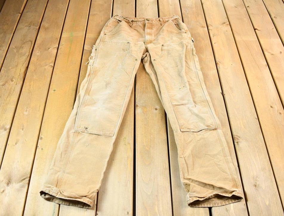 Vintage 1990s Tan Double Knee Carhartt Work Pants Size 32 X