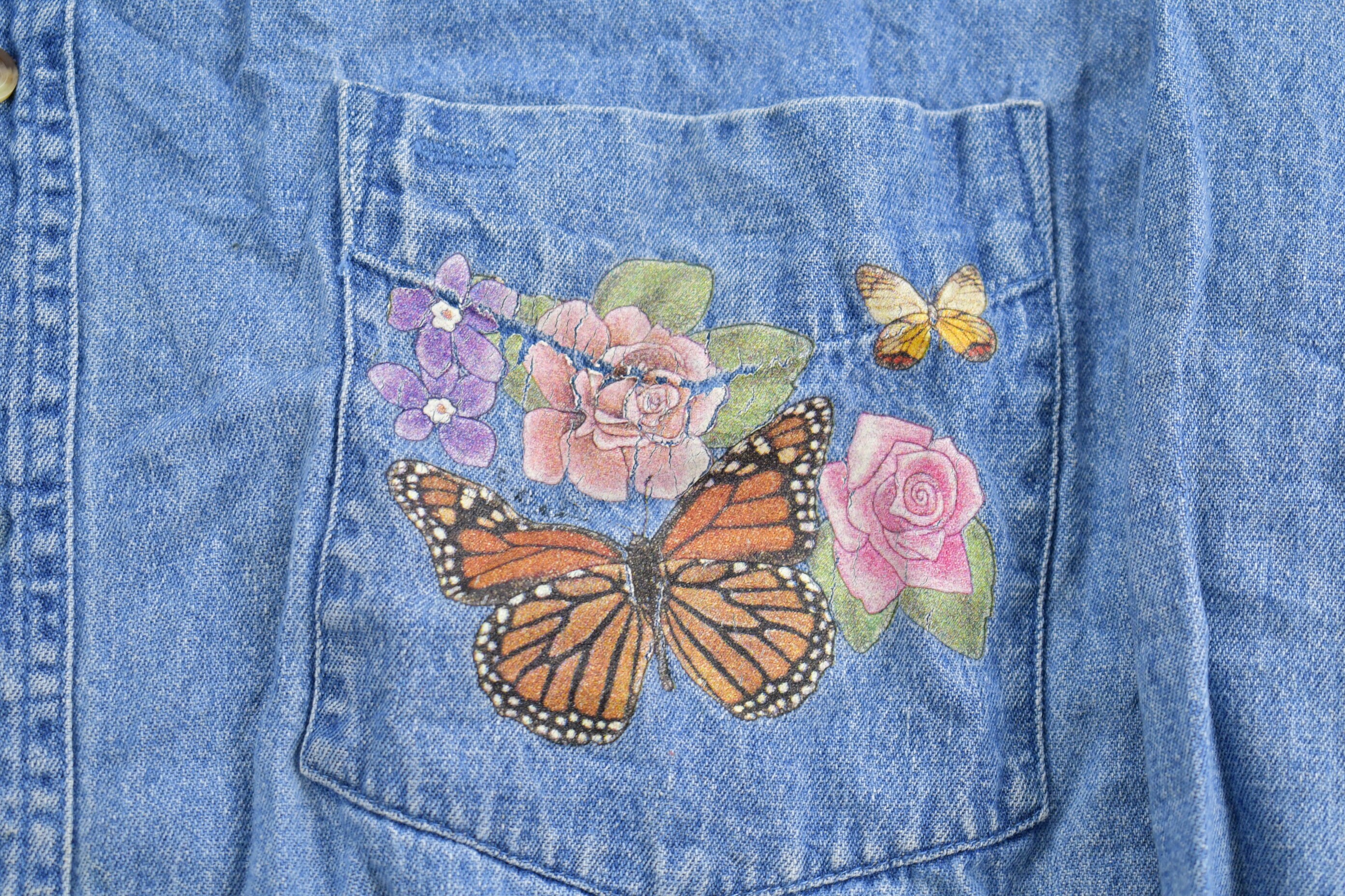 CREAM SODA 開襟シャツCACTUS JEANS 80sヴィンテージ Vintage 1990s Cactus Clothing Button up Denim Shirt / Flowers