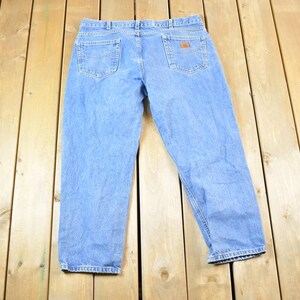 Vintage 1990s Carhartt Denim Work Jeans Size 38 x 28 / 90s Carpenter Pants / Made In USA / Distressed Carhartt / Vintage Workwear
