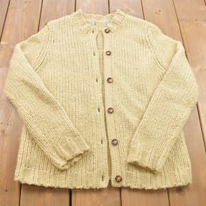 Vintage 1980s Knitted Button Up Cardigan Sweater / Vintage Cardigan / Button Up / Abstract Pattern / Rare Vintage