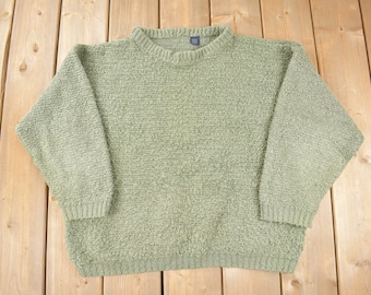 Suéter de cuello redondo de punto vintage de los 80, hecho en Italia / Suéter de cuello redondo vintage de los 90 / Suéter estampado / Para exteriores / Tejido a mano / Sudadera tipo pullover