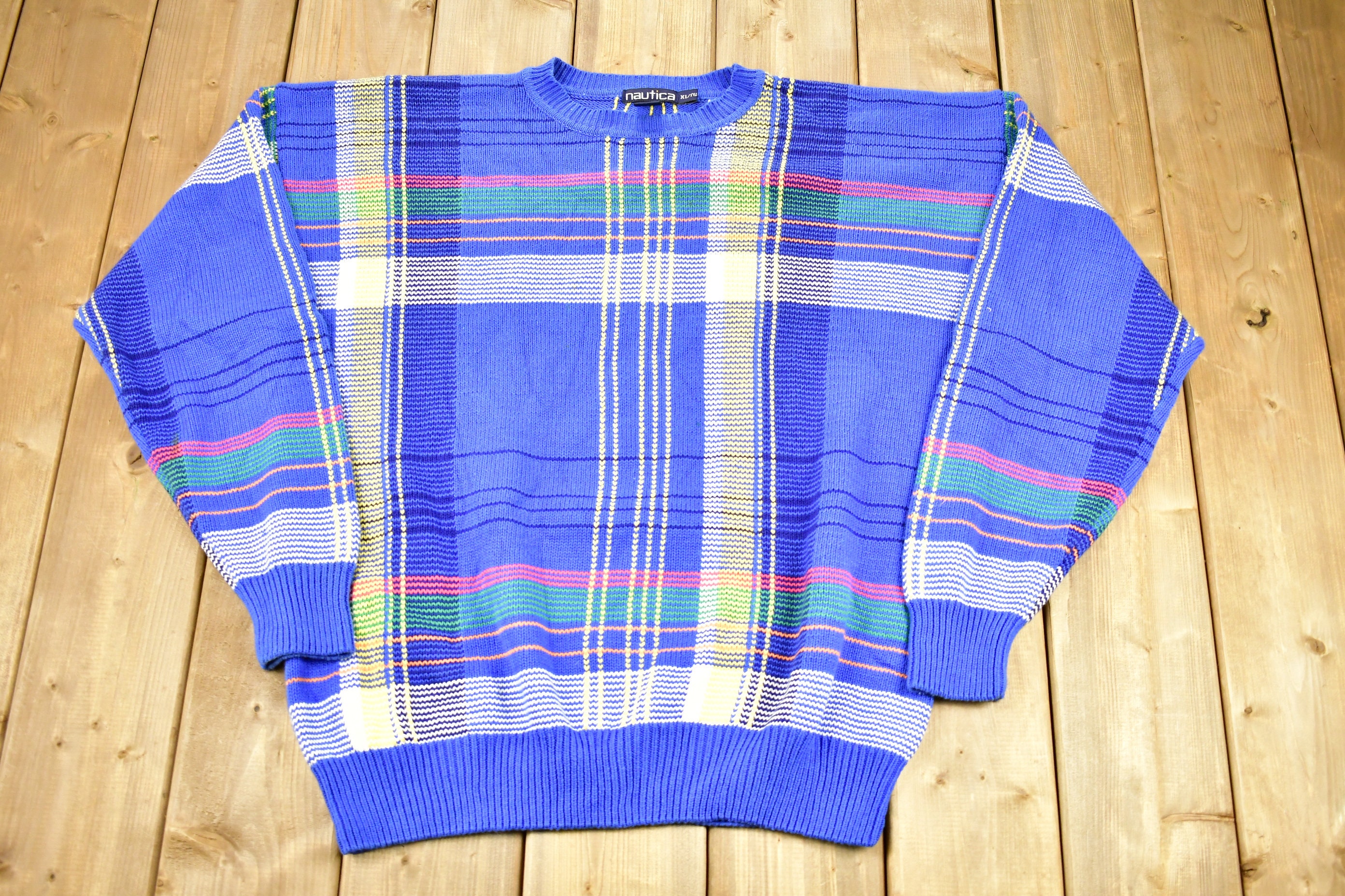 Vintage 1990s Nautica Color Block Plaid 