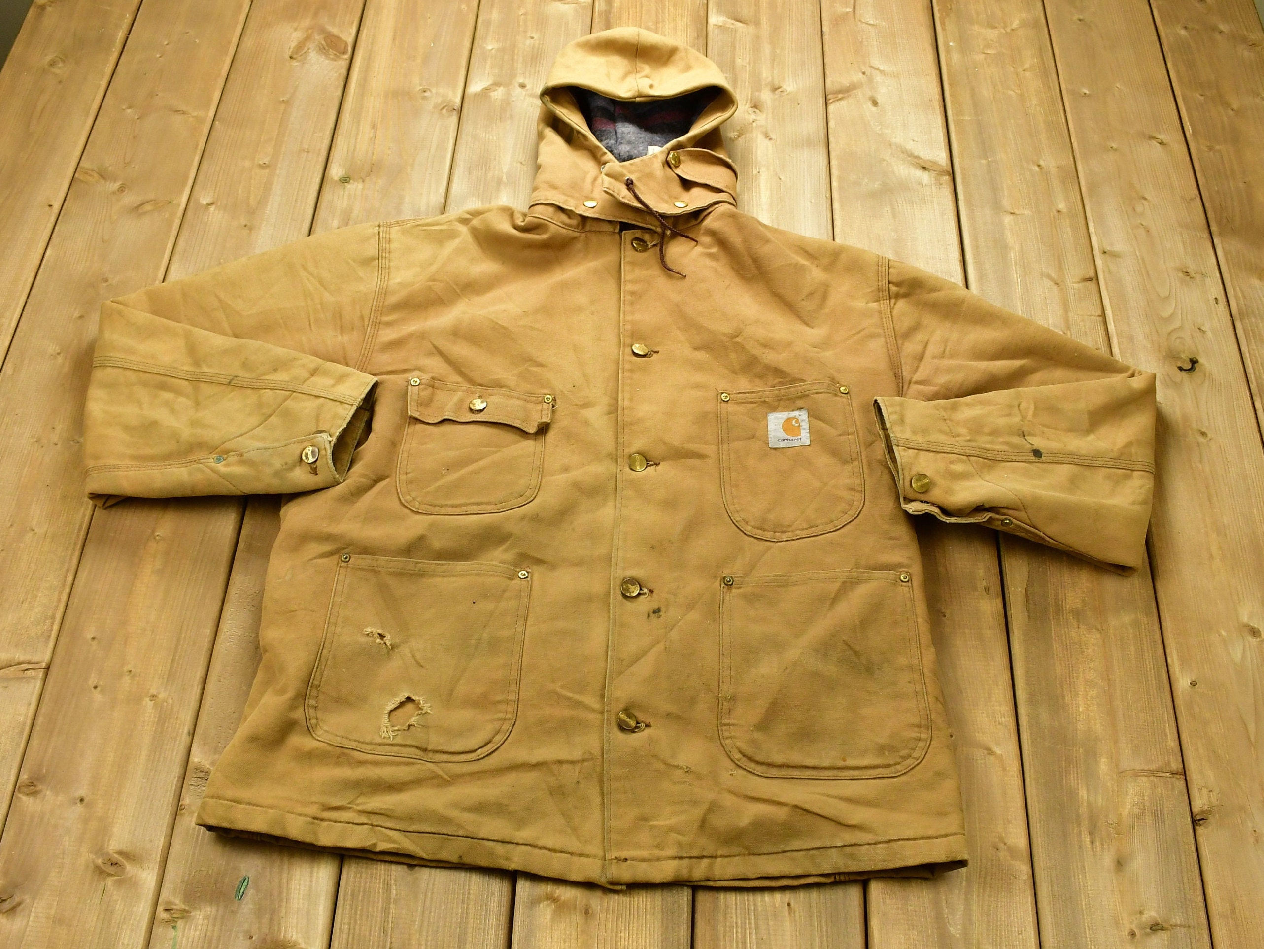 Vintage Carhartt Chore Coat Blanket Lined 1980s With Hood Vintage Carhartt Chore Coat Blanket Lined 1980s With Hood