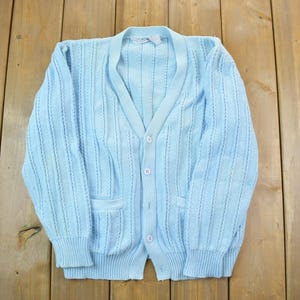 Vintage 1990s Blue Knit Button Up Cardigan Sweater
