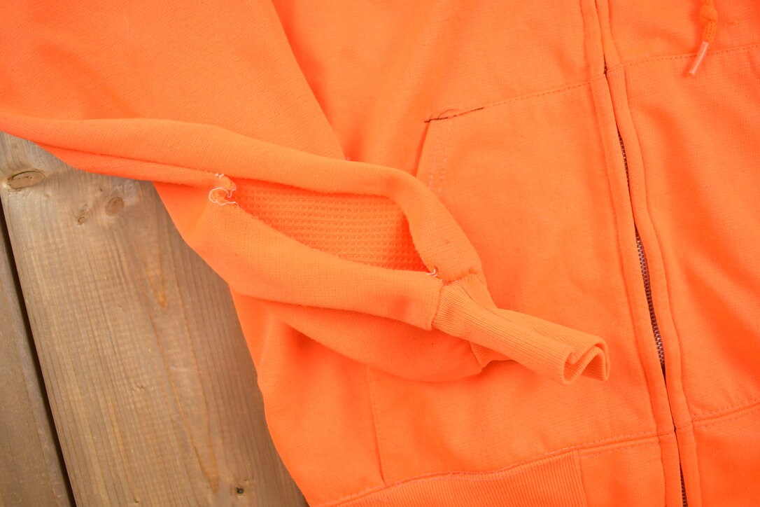 Vintage 1970s Orange Thermal Zip up Hoodie / 70s Hoodie / True