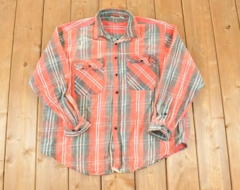 Vintage 1990s Five Brother Plaid Western Style Button Up Shirt Men's XL / 90's Rodeo Shirt / Vintage Cowboy Shirt