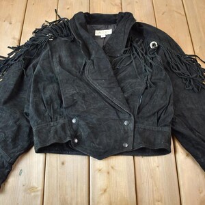 Vintage 1990s Laurice Black Fringe Jacket / Western Jacket / Vintage Fringe Coat / Vintage Leather / Womenswear