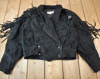 Vintage 1990s Laurice Black Fringe Jacket / Western Jacket / Vintage Fringe Coat / Vintage Leather / Womenswear