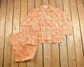 Pijama vintage Champion Paisley de los años 60 / Estampado integral / Abotonado de los años 60 / Pijama vintage / Ropa de estar por casa / Pijama de los años 60 / Parte superior / Parte inferior
