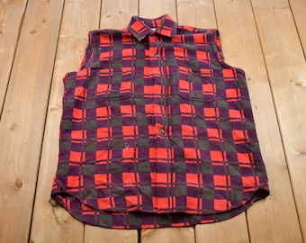 Vintage 1990s Champion Plaid Flannel Button up Sleeveless Shirt 