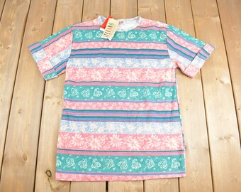 Deadstock Vintage 1980s Stefano Knit T-Shirt / Striped / Paisley / Floral / Pastel / Streetwear / Retro Style / Single Stitch / Made In USA