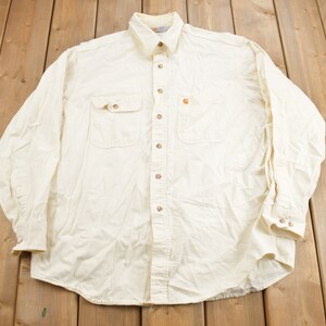Vintage 1990s Carhartt Rugged Outdoor Wear Button Up Shirt / 1990s Button Up / Vintage Workwear / Sun Faded / Made In USA