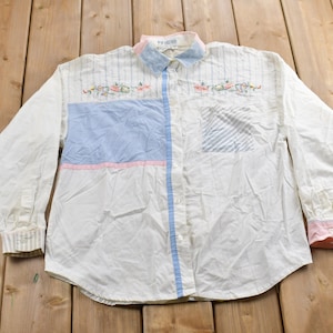 Vintage 1990s Together Gestreiftes Hemd mit Blumenmuster / 1990s Button Up / Vintage Button Up / Basic Button Up / Pastell Button Up