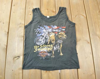 Vintage 1988 Harley Davidson Hamilton ONT Eagle Graphic 3d Emblem Tank Top Shirt / Made In USA / Biker Tee / Souvenir T Shirt /