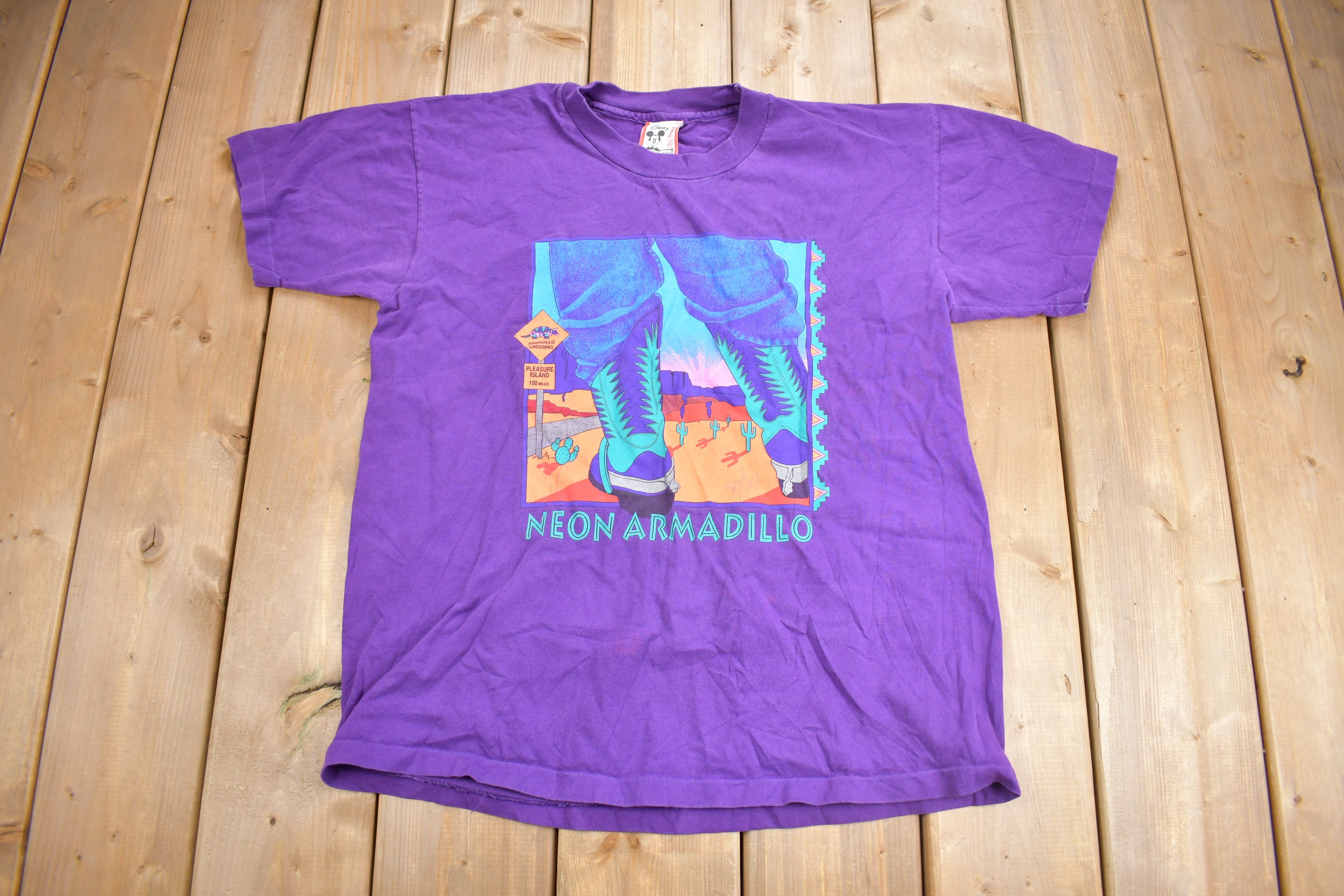 Vintage 1990s Neon Armadillo Disney Designs T-shirt / 90s Graphic 
