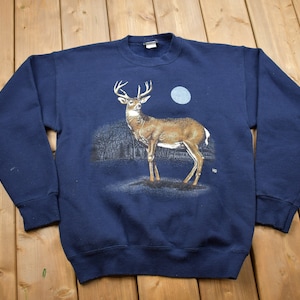 Moletom vintage com gola redonda e tema de veado dos anos 90 / Souvenir / Moletom vintage / Homem ao ar livre / Moletom com capuz para áreas selvagens / Fabricado nos EUA / Tema de veado / Caça