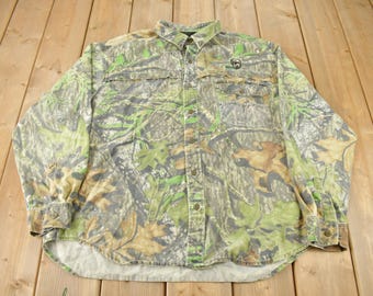 Vintage Y2K Field Staff Mossy Oak Camouflage Button Up Shirt / Size XL / Outdoorsman / Hunting Shirt / Heavyweight