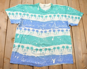 Vintage 1990s Mickey Mouse All Over Print T-Shirt / Single Stitch / Vintage Mickey Mouse / Made In USA / 90s Disney Tee