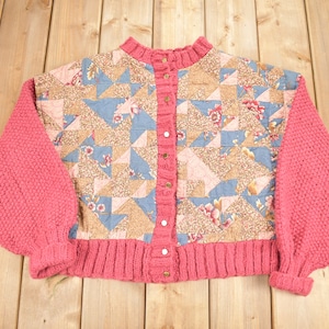 Vintage 1980s Quilted Floral Pattern Knit Cardigan Sweater / Vintage Cardigan / Button Up / Abstract Pattern