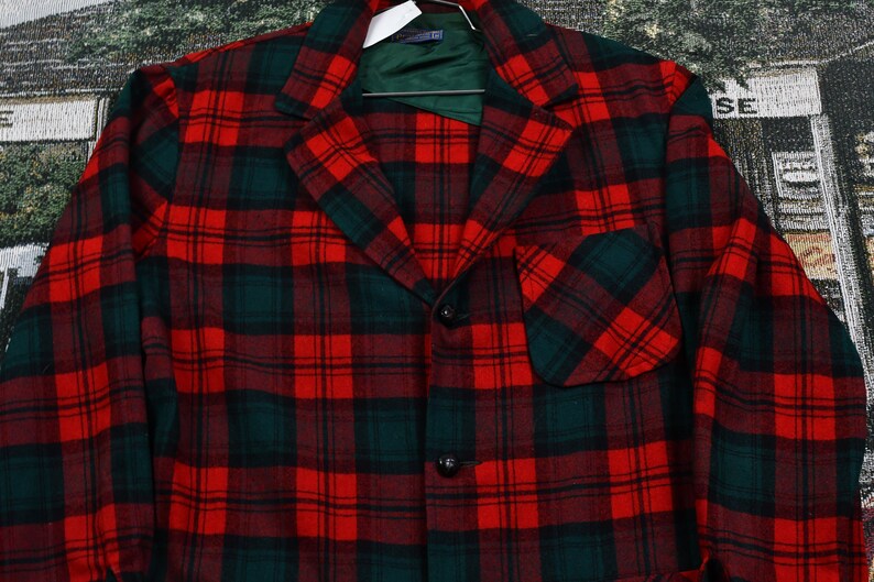 Pendleton Woolen Mills Vintage Button Up Blazer Shirt Plaid Pattern Print Outdoors /& Wilderness Fall Winter Casual Wear Workwear