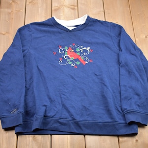 Vintage 1990s Bird Embroidered Bird Crewneck Sweatshirt / 90s Crewneck / Souvenir / Athleisure / Streetwear / Floral Bird Print