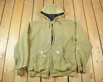 Vintage 90s Carhartt Thermal Lined Zip Up Hoodie Size XL / Vintage Workwear / Vintage Carhartt / Thermal Hoodie / Heavy Weight / Distressed