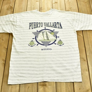 Vintage 1990s Puerto Vallarta Mexico T-Shirt / Souvenir T Shirt / Streetwear / Striped / Vacation Tee / Travel & Tourism