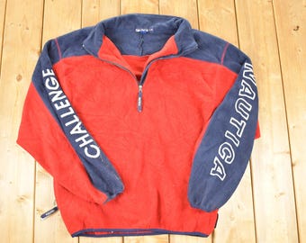 Pull Vintage Nautica Polaire Années 90 - Taille L - Bleu à Carreaux - Made In USA - Occasion Parfait état