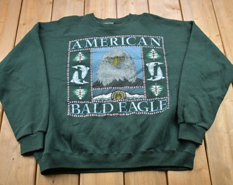 Vintage 1990s American Eagle Bald Eagle Graphic Crewneck Sweatshirt / 90s Crewneck / Souvenir / Athleisure / Streetwear / Made In USA