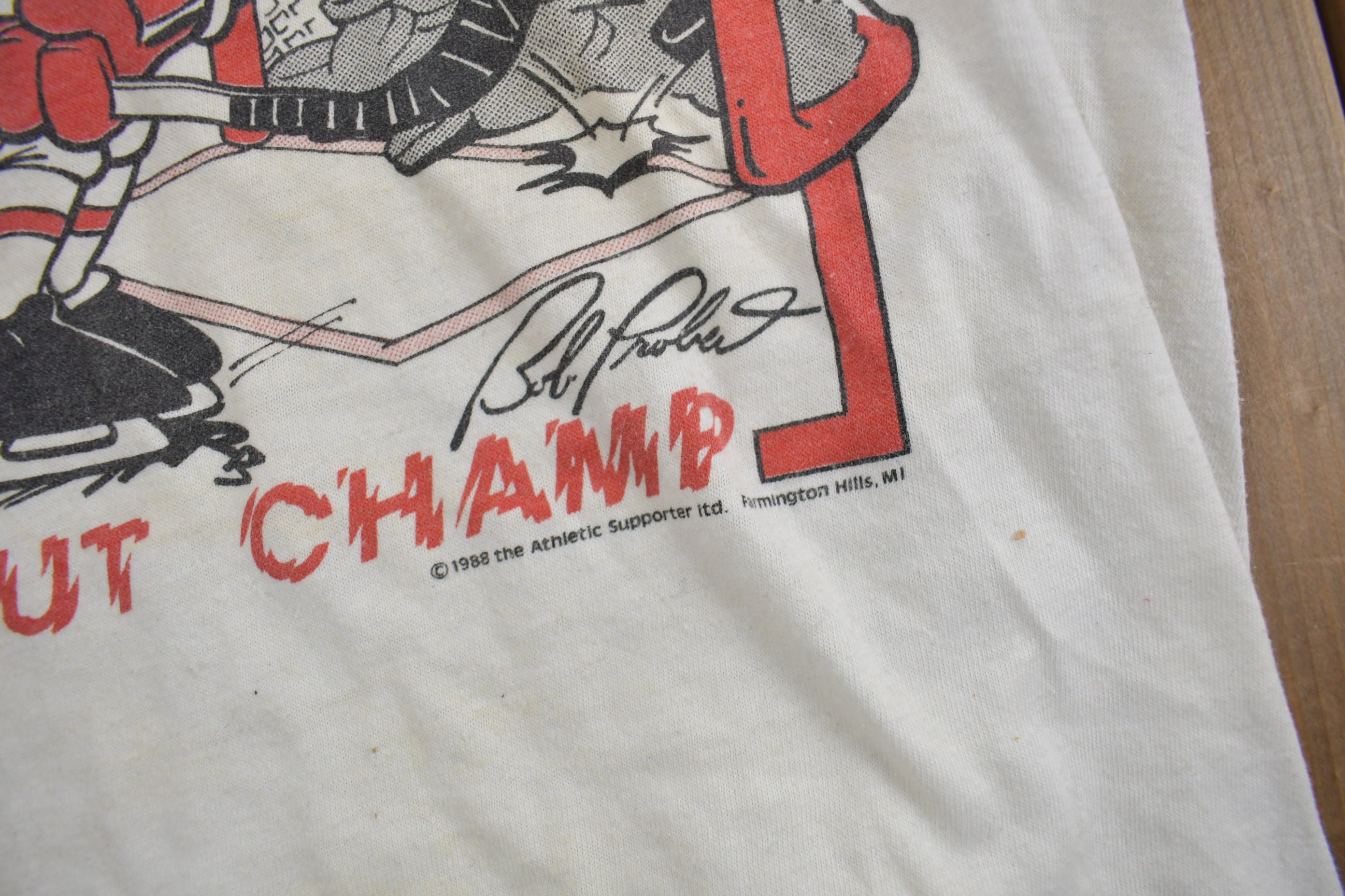 Vintage 1988 Detroit Red Wings Bob Probert Knock Out Champ T-Shirt
