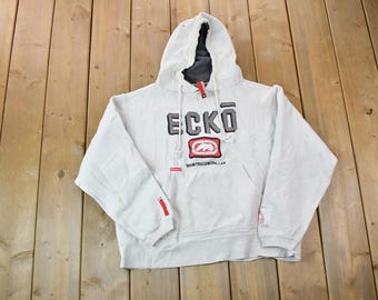 Vintage 1990s Marc Ecko Graphic Embroidered Hoodie / 90s Hoodie / Vintage Sweater / Color Block / Core Hoody / Brain Trust / Media Lab