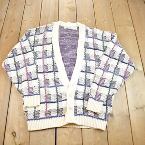 Vintage 1990s Crossings Knit Abstract Pattern Cardigan Sweater Made In USA