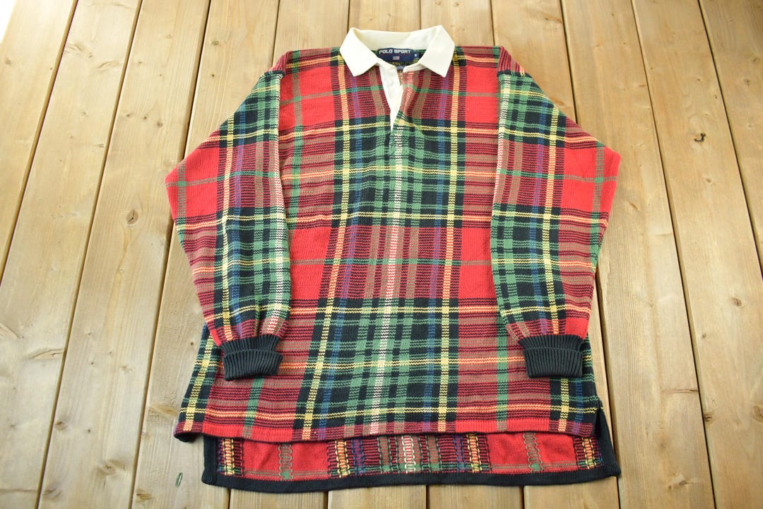 Vintage 1990s Polo Sport Ralph Lauren Rugby Shirt / Plaid Button